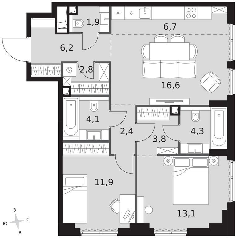 3-BD Apartment Sale, 73.8平方米 at Sydney City, Shenogina Street, 2, Moscow, Russia #1