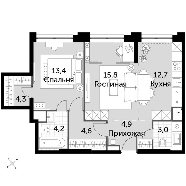 2-BD Apartment Sale, 62.9平方米 at Sydney City, Shenogina Street, 2, Moscow, Russia #1