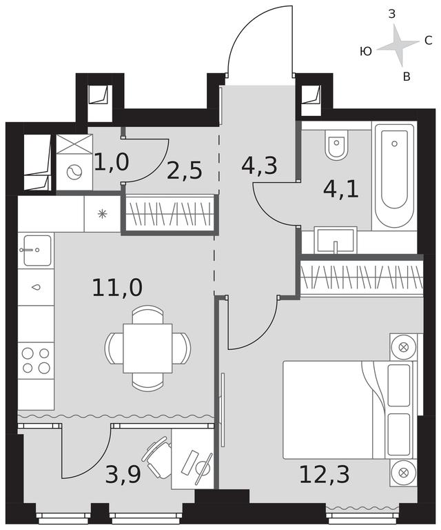1-BD Apartment Sale, 39.1平方米 at Sydney City, Shenogina Street, 2, Moscow, Russia #1