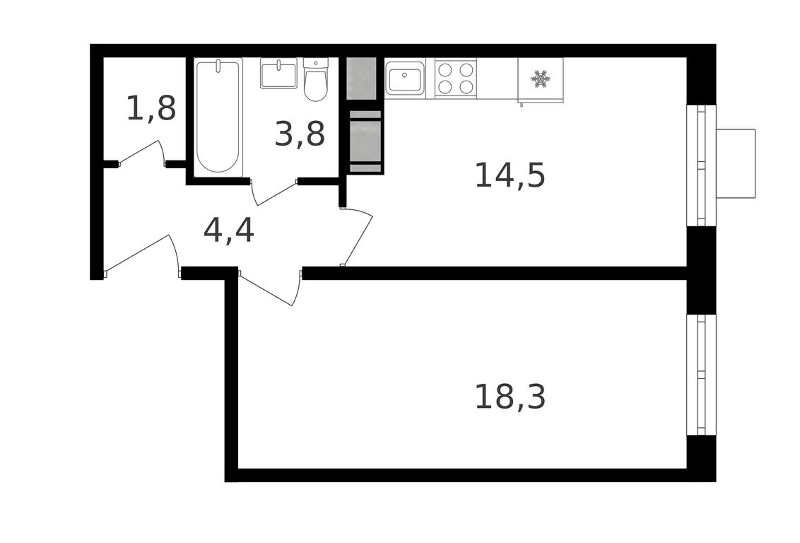 1-BD Apartment Sale, 43.9平方米 at Oktiabrskoe Pole, Berzarina Street, 32к1, Moscow, Russia #2 1-BD Apartment Sale, 43.9平方米 at Oktiabrskoe Pole, Berzarina Street, 32к1, Moscow, Russia #2