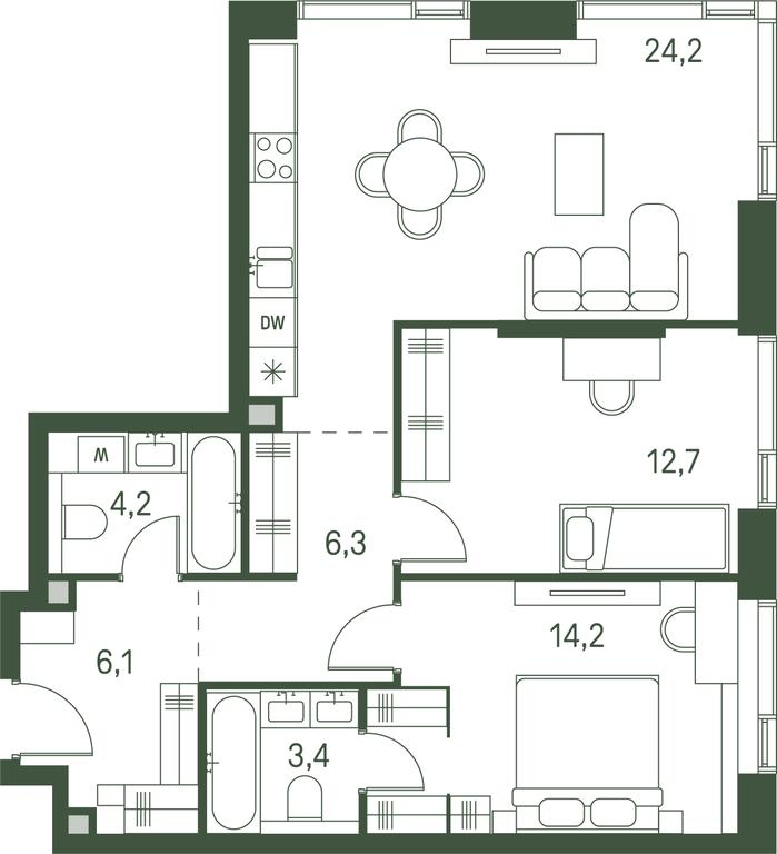 2-BD Apartment Sale, 71.1 sq. m. at Moments, Volokolamskoye Highway, 28, Moscow, Russia #1