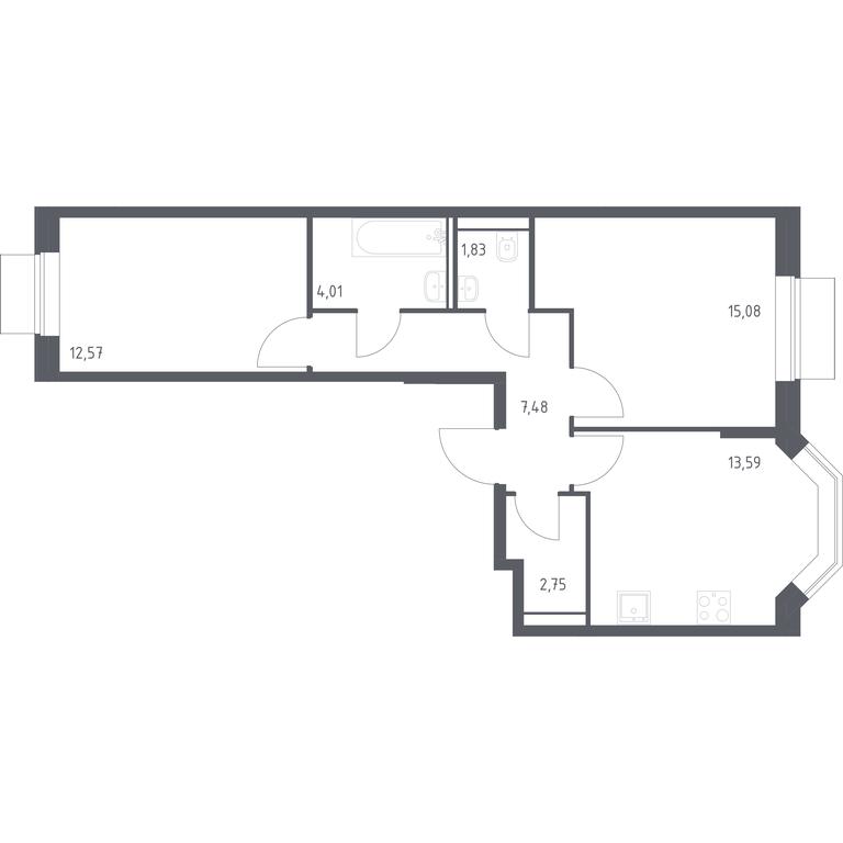 1-BD Apartment Sale, 57.31 sq. m. at Kvartal Domashnij, Donetskaya Street, 30с11, Moscow, Russia #1