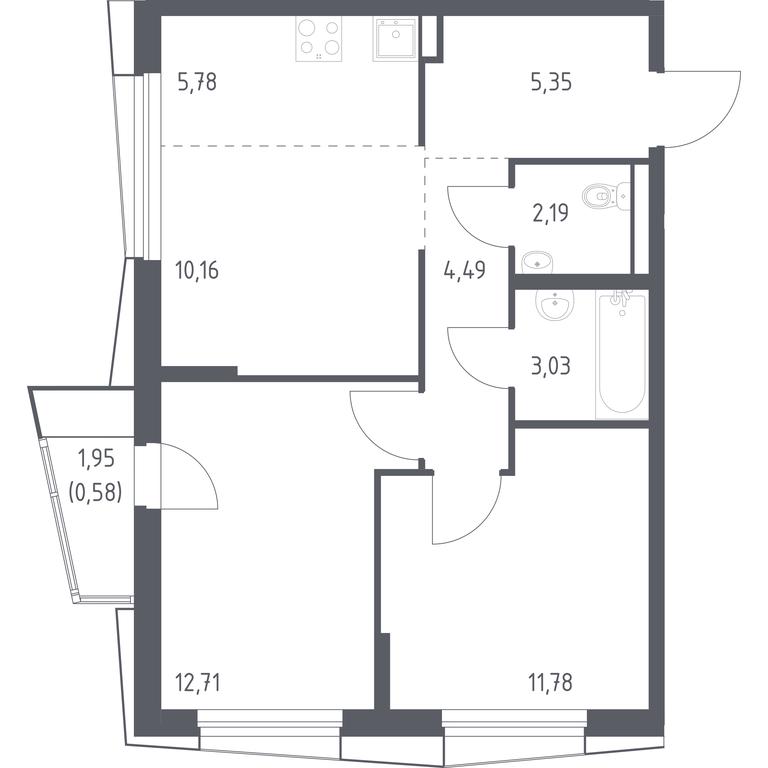 1-BD Apartment Sale, 56.07平方米 at Kvartal Aviatorov, ulitsa Koldunova, Aviatorov Microdistrict, Balashikha, Moscow Region, Russia #1