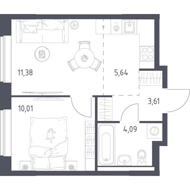 Apartment Sale, 34.73 sq. m. at Novoe Vidnoe, Kalinovka Village, Leninskiy City District, Moscow Region, Russia #2