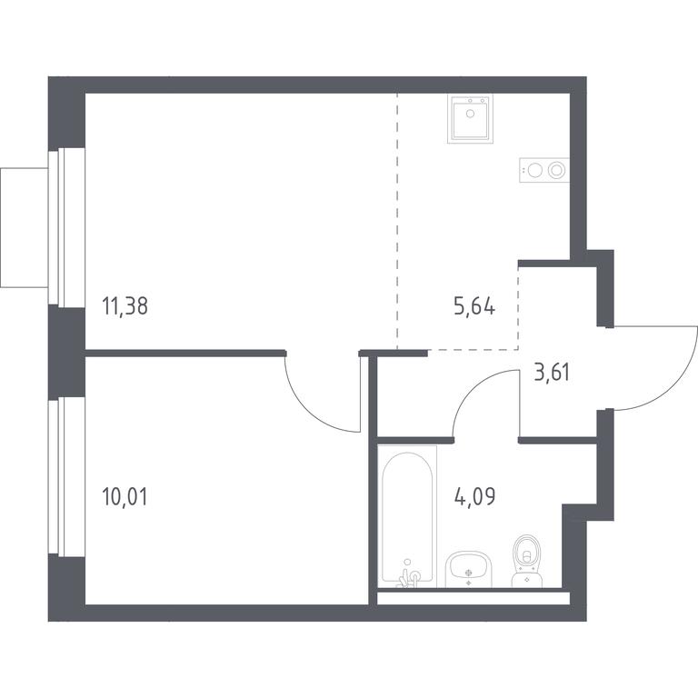 Apartment Sale, 34.73 sq. m. at Novoe Vidnoe, Kalinovka Village, Leninskiy City District, Moscow Region, Russia #1