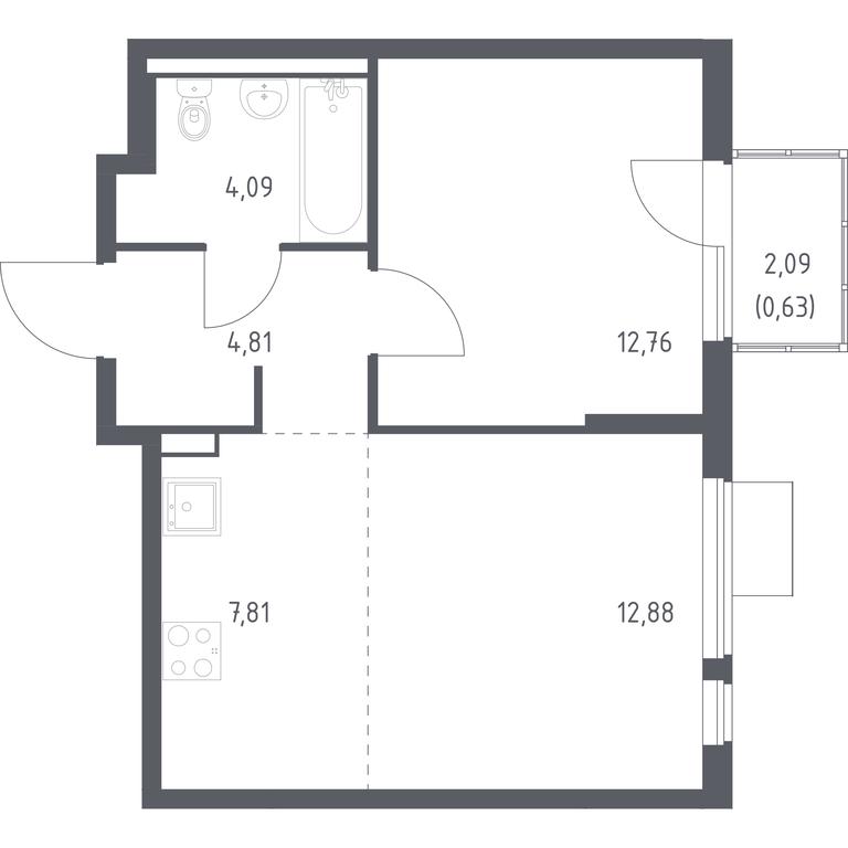 Apartment Sale, 42.98 sq. m. at Gorki Park, Shkolnaya ulitsa, 2, derevnya Korobovo, Leninskiy City District, Moscow Region, Russia #1