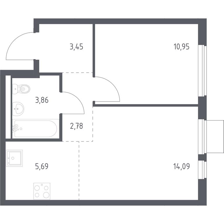 Apartment Sale, 40.82平方米 at Gorki Park, Shkolnaya ulitsa, 2, derevnya Korobovo, Leninskiy City District, Moscow Region, Russia #1