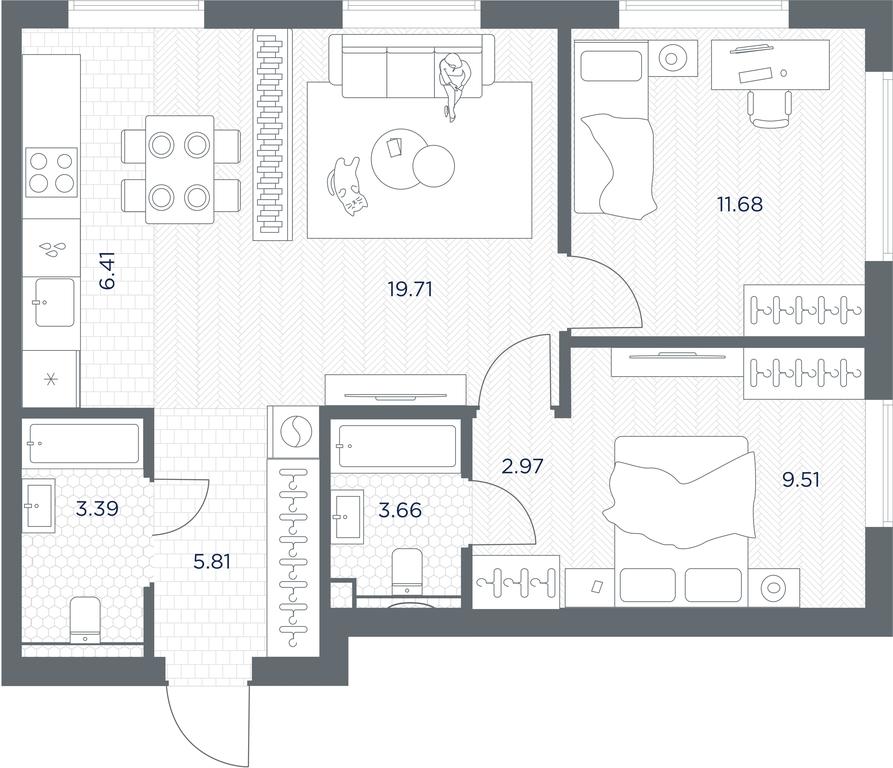1-BD Apartment Sale, 63.14 sq. m. at TATE, Vetkina Street, Moscow, Russia #1