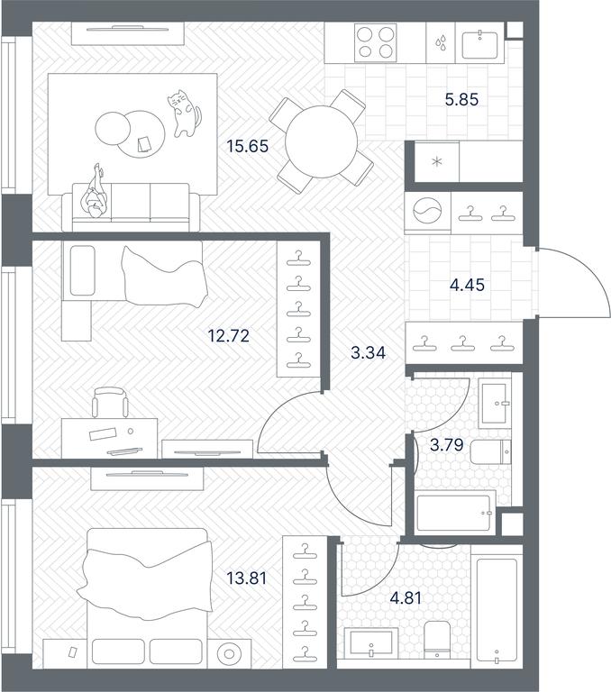 1-BD Apartment Sale, 64.42平方米 at TATE, Vetkina Street, Moscow, Russia #1