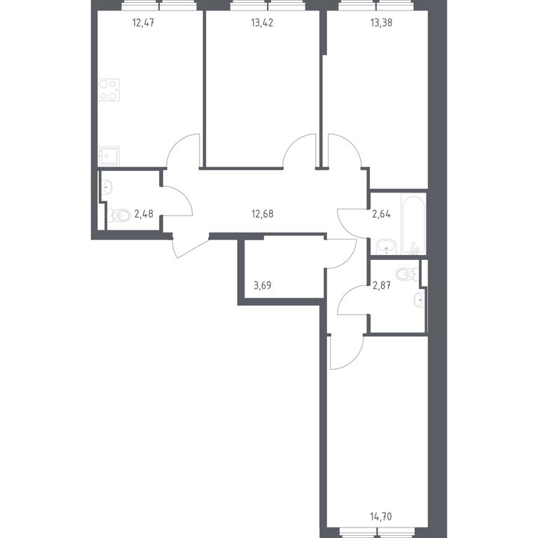 2-BD Apartment Sale, 78.33 sq. m. at Ostafevo, Ostafyevskoe Highway, 12к1, Ryazanovskoe Settlement, Moscow, Russia #1