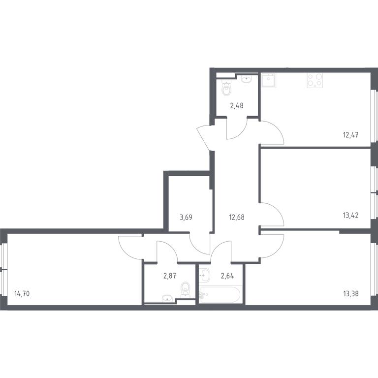 2-BD Apartment Sale, 78.33 sq. m. at Ostafevo, Ostafyevskoe Highway, 12к1, Ryazanovskoe Settlement, Moscow, Russia #1