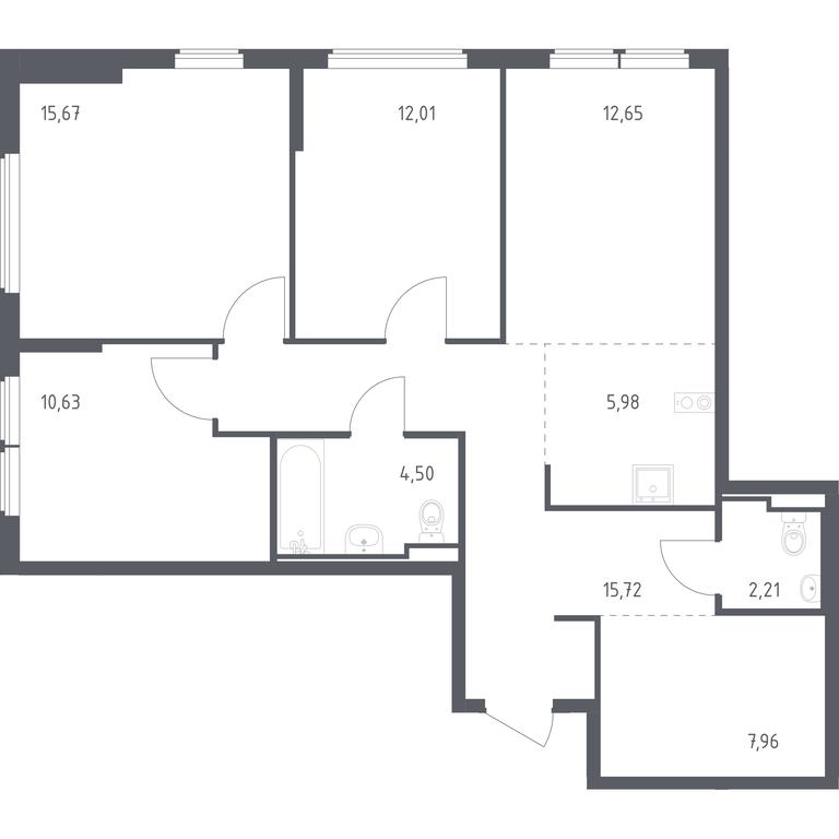 2-BD Apartment Sale, 87.33平方米 at Ostafevo, Ostafyevskoe Highway, 12к1, Ryazanovskoe Settlement, Moscow, Russia #1