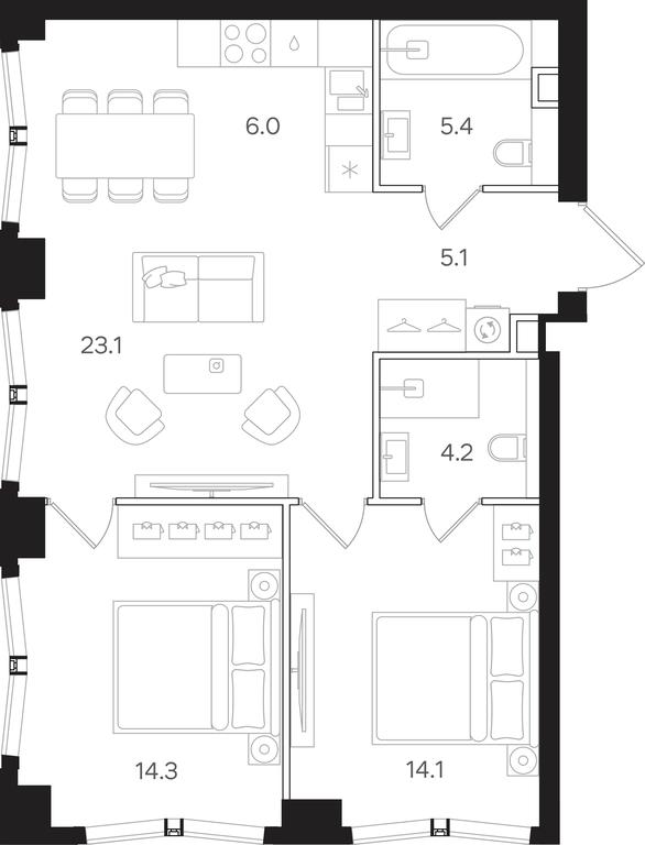 2-BD Apartment Sale, 72.2平方米 at Mangazeya na Tulskoy, Bolshaya Tulskaya Street, Moscow, Russia #1
