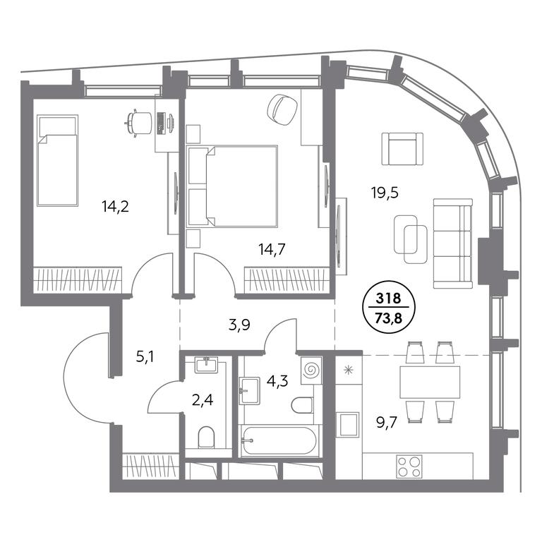 3-BD Apartment Sale, 73.8 sq. m. at Dom56, Fridrikha Engelsa Street, 56с1, Moscow, Russia #1
