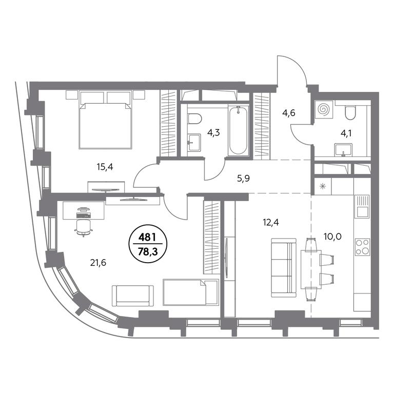 3-BD Apartment Sale, 78.3平方米 at Dom56, Fridrikha Engelsa Street, 56с1, Moscow, Russia #1 3-BD Apartment Sale, 78.3平方米 at Dom56, Fridrikha Engelsa Street, 56с1, Moscow, Russia #1