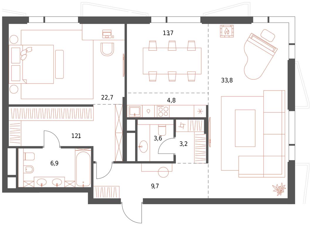 2-BD Apartment Sale, 110.5平方米 at Savvinskaya 17, Savvinskaya Embankment, 17, Moscow, Russia #2