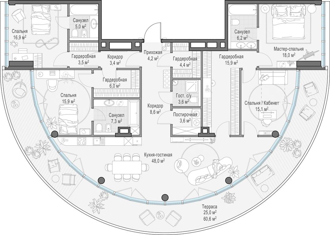 3-BD Apartment Sale, 193.5 sq. m. at Frunzenskaya naberezhnaya, Frunzenskaya Embankment, 30, Moscow, Russia #1