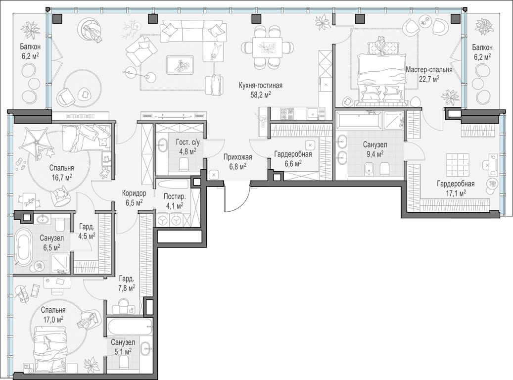 4-BD Apartment Sale, 197.6 sq. m. at Frunzenskaya naberezhnaya, Frunzenskaya Embankment, 30, Moscow, Russia #1