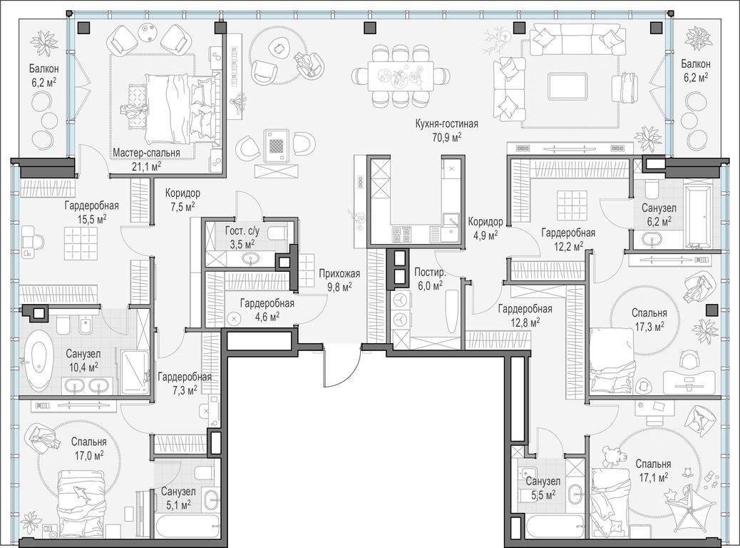 5-BD Apartment Sale, 258.3 sq. m. at Frunzenskaya naberezhnaya, Frunzenskaya Embankment, 30, Moscow, Russia #1