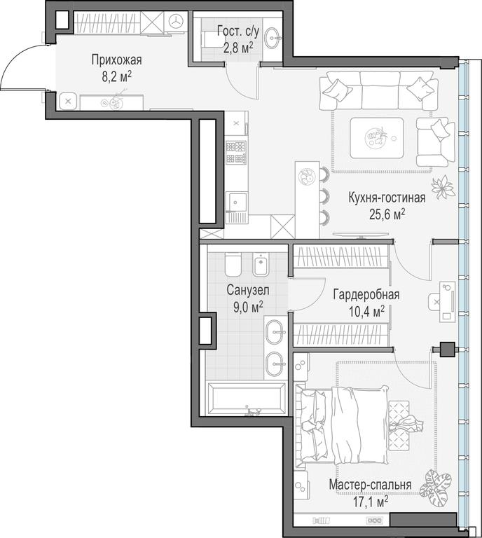 1-BD Apartment Sale, 73.3平方米 at Frunzenskaya naberezhnaya, Frunzenskaya Embankment, 30, Moscow, Russia #1