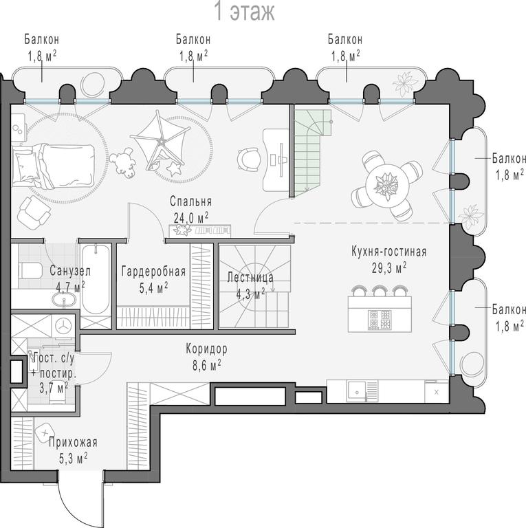 2-BD Apartment Sale, 122.2 sq. m. at Frunzenskaya naberezhnaya, Frunzenskaya Embankment, 30, Moscow, Russia #1