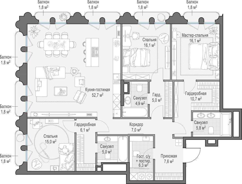 2-BD Apartment Sale, 161.6 sq. m. at Frunzenskaya naberezhnaya, Frunzenskaya Embankment, 30, Moscow, Russia #1
