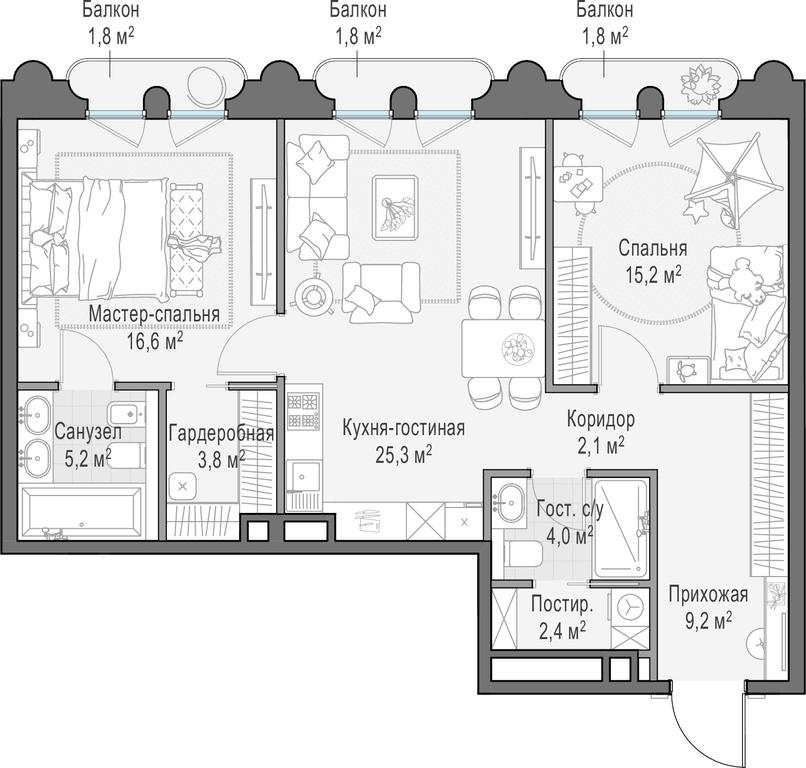 1-BD Apartment Sale, 86.1平方米 at Frunzenskaya naberezhnaya, Frunzenskaya Embankment, 30, Moscow, Russia #1
