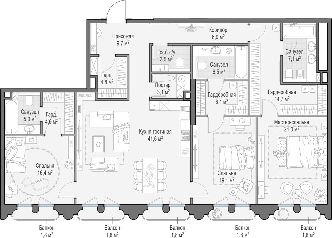 4-BD Apartment Sale, 172.6 sq. m. at Frunzenskaya naberezhnaya, Frunzenskaya Embankment, 30, Moscow, Russia #1