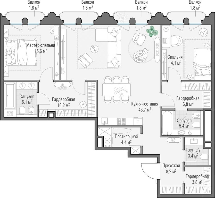 Продажа 2-комн. квартиры, 123,6 м² в ЖК «Клубный город-парк «Фрунзенская набережная»», Фрунзенская набережная, 30, Москва, Россия #1