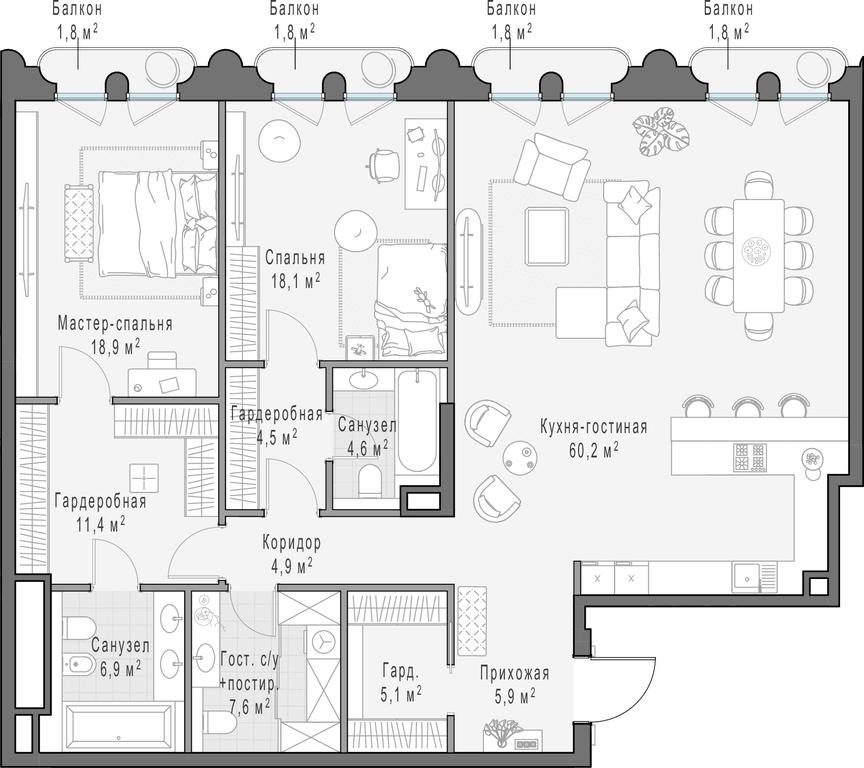 2-BD Apartment Sale, 147.7 sq. m. at Frunzenskaya naberezhnaya, Frunzenskaya Embankment, 30, Moscow, Russia #1