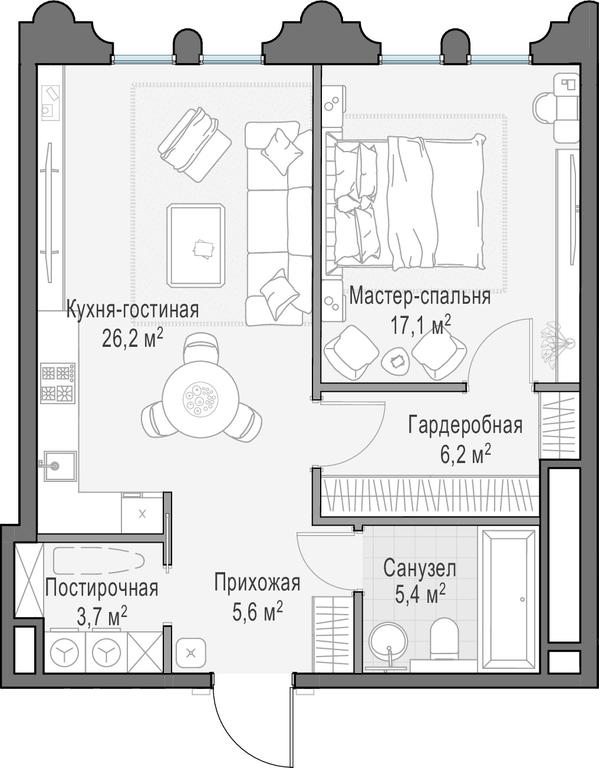 1-BD Apartment Sale, 64.5 sq. m. at Frunzenskaya naberezhnaya, Frunzenskaya Embankment, 30, Moscow, Russia #1