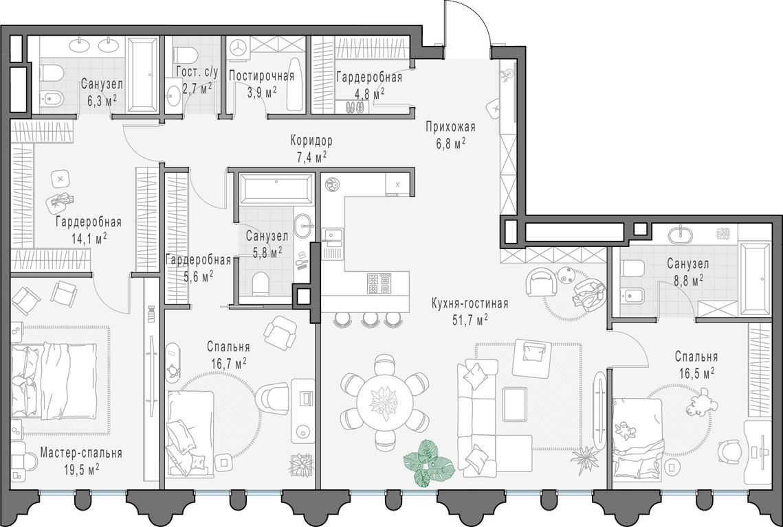 4-BD Apartment Sale, 170.1平方米 at Frunzenskaya naberezhnaya, Frunzenskaya Embankment, 30, Moscow, Russia #1