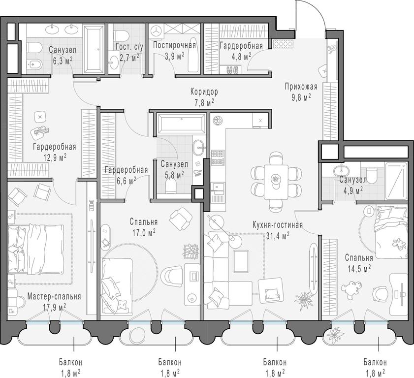 2-BD Apartment Sale, 148.1平方米 at Frunzenskaya naberezhnaya, Frunzenskaya Embankment, 30, Moscow, Russia #1