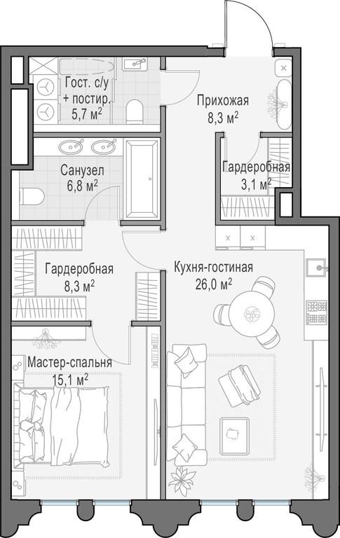 1-BD Apartment Sale, 73.3 sq. m. at Frunzenskaya naberezhnaya, Frunzenskaya Embankment, 30, Moscow, Russia #1
