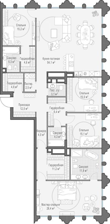 5-BD Apartment Sale, 197.3 sq. m. at Frunzenskaya naberezhnaya, Frunzenskaya Embankment, 30, Moscow, Russia #1
