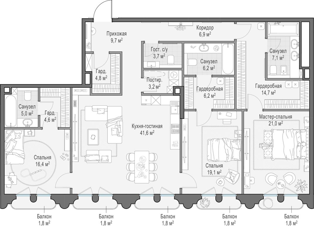4-BD Apartment Sale, 172.8 sq. m. at Frunzenskaya naberezhnaya, Frunzenskaya Embankment, 30, Moscow, Russia #1