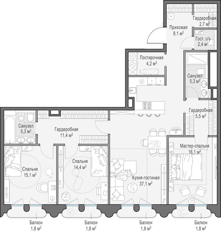 2-BD Apartment Sale, 129.8 sq. m. at Frunzenskaya naberezhnaya, Frunzenskaya Embankment, 30, Moscow, Russia #1