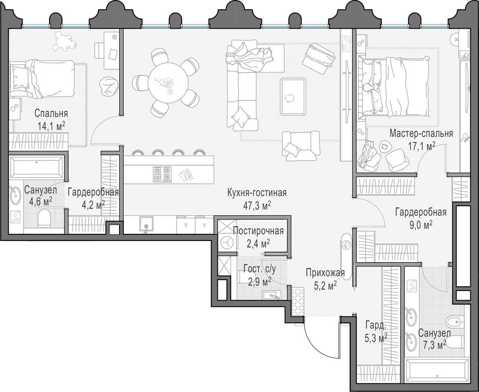 3-BD Apartment Sale, 119.8平方米 at Frunzenskaya naberezhnaya, Frunzenskaya Embankment, 30, Moscow, Russia #1