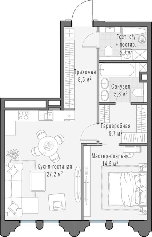 1-BD Apartment Sale, 66.4 sq. m. at Frunzenskaya naberezhnaya, Frunzenskaya Embankment, 30, Moscow, Russia #1