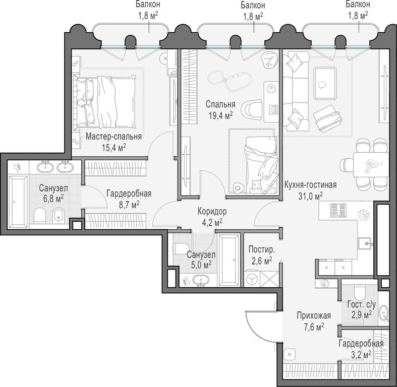 1-BD Apartment Sale, 108.1 sq. m. at Frunzenskaya naberezhnaya, Frunzenskaya Embankment, 30, Moscow, Russia #1