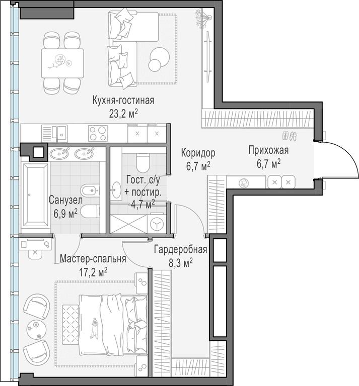 1-BD Apartment Sale, 73.7 sq. m. at Frunzenskaya naberezhnaya, Frunzenskaya Embankment, 30, Moscow, Russia #1