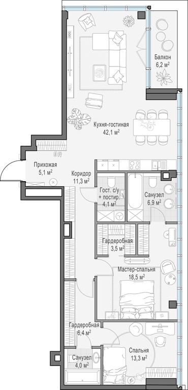 3-BD Apartment Sale, 118平方米 at Frunzenskaya naberezhnaya, Frunzenskaya Embankment, 30, Moscow, Russia #1
