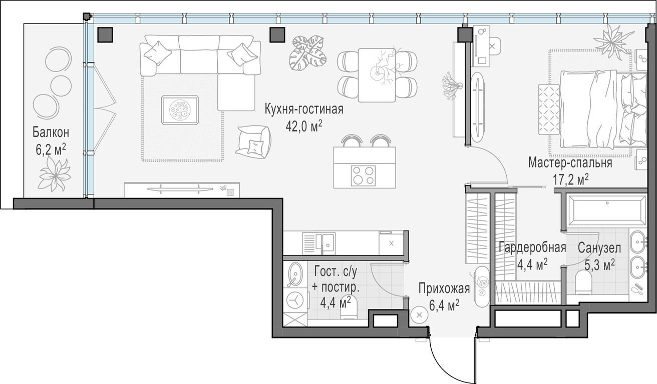 1-BD Apartment Sale, 81.8 sq. m. at Frunzenskaya naberezhnaya, Frunzenskaya Embankment, 30, Moscow, Russia #1