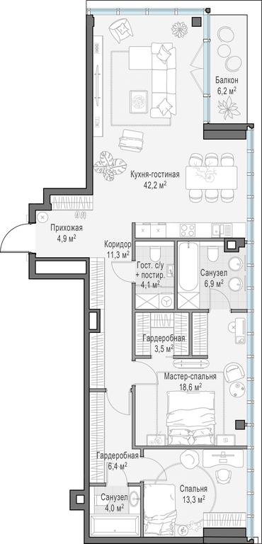 Продажа 3-комн. квартиры, 117,9 м² в ЖК «Клубный город-парк «Фрунзенская набережная»», Фрунзенская набережная, 30, Москва, Россия #1