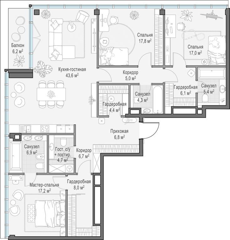 4-BD Apartment Sale, 156.5 sq. m. at Frunzenskaya naberezhnaya, Frunzenskaya Embankment, 30, Moscow, Russia #1
