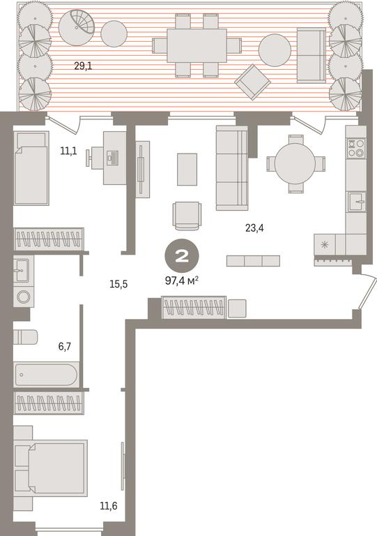 2-BD Apartment Sale, 97.9 sq. m. at Pervy kvartal, Kalinovaya ulitsa, derevnya Sapronovo, Leninskiy City District, Moscow Region, Russia #1