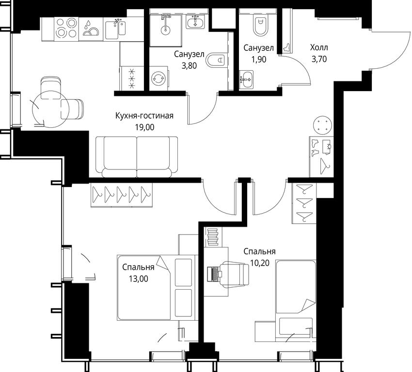 2-BD Apartment Sale, 51.6 sq. m. at VEER, Vereyskaya Street, Moscow, Russia #1