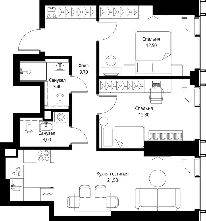 2-BD Apartment Sale, 62.4平方米 at VEER, Vereyskaya Street, Moscow, Russia #1 2-BD Apartment Sale, 62.4平方米 at VEER, Vereyskaya Street, Moscow, Russia #1