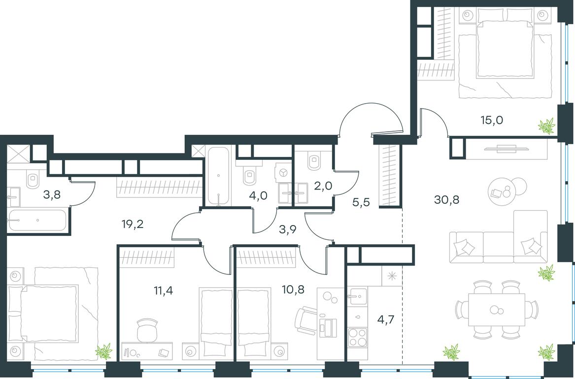 4-BD Apartment Sale, 111.1 sq. m. at Level Zvenigorodskaya, 3rd Silikatny Drive, 6к1, Moscow, Russia #1