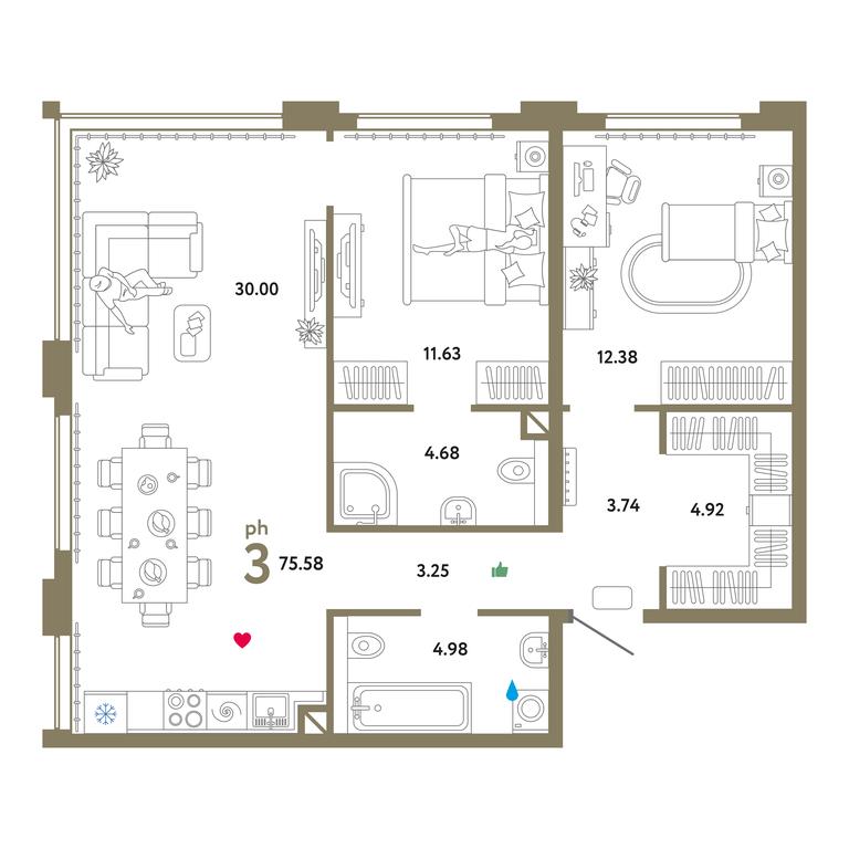 2-BD Apartment Sale, 75.58 sq. m. at Wow, Avtozavodskaya Street, 23с16, Moscow, Russia #1 2-BD Apartment Sale, 75.58 sq. m. at Wow, Avtozavodskaya Street, 23с16, Moscow, Russia #1